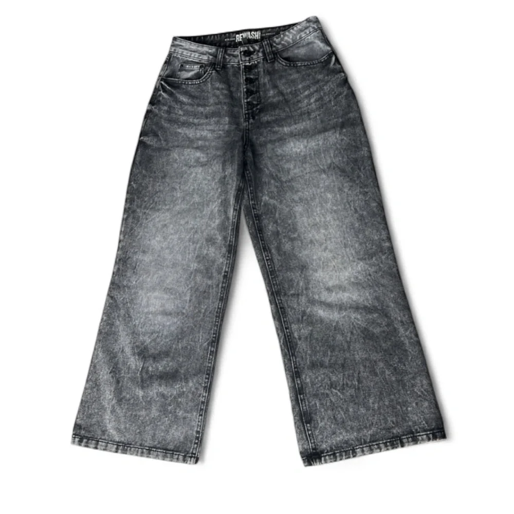 Rewash Super High Rise Wide Leg Charcoal Distressed Jeans Women Sz 3/26